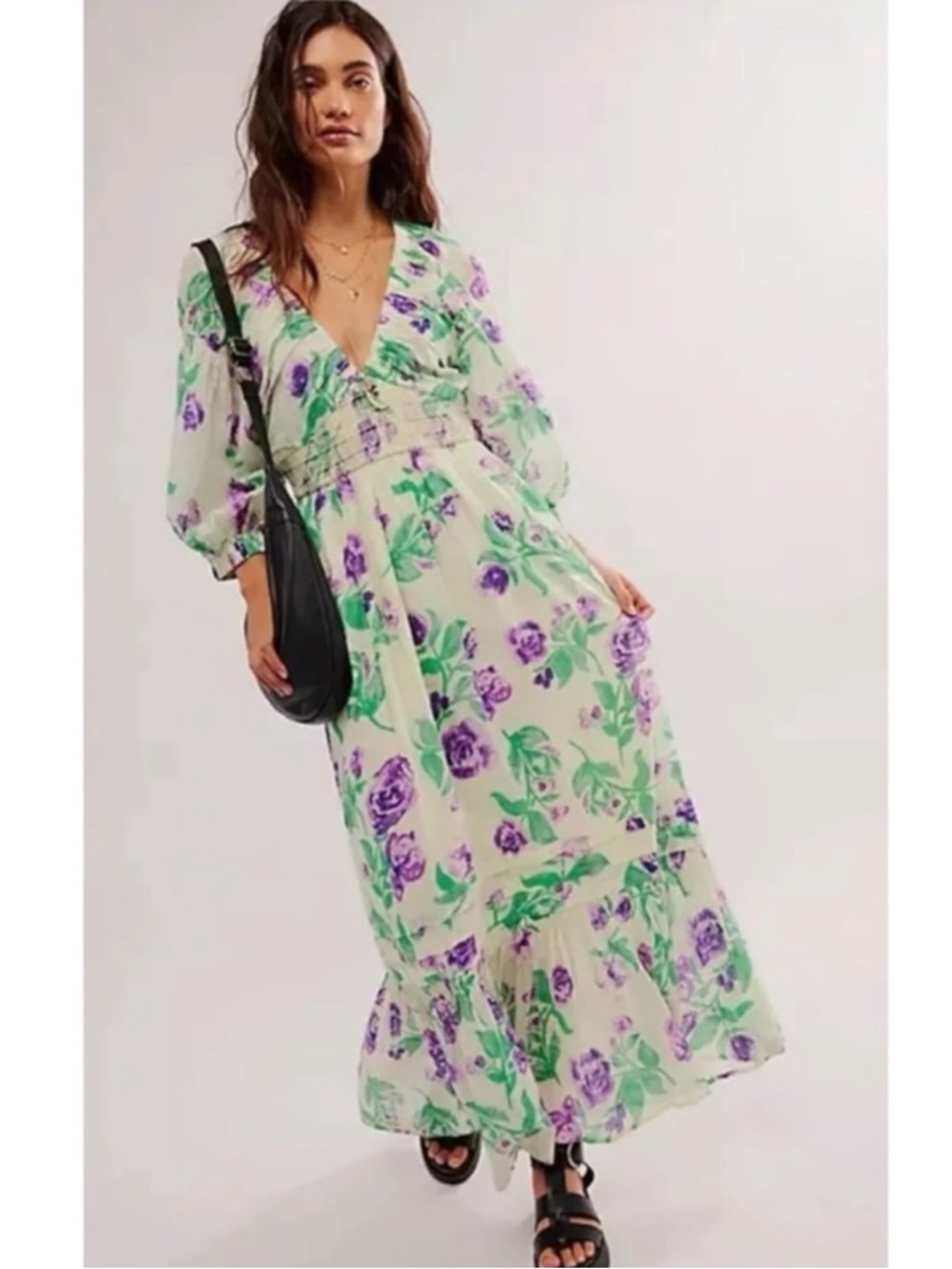 Free People Golden Hour Maxi Dress White Floral Goddess Ethereal XS NWT Bohemian